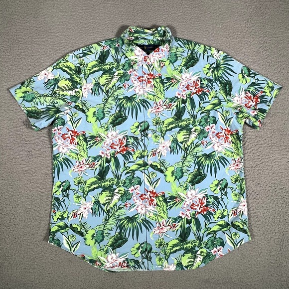 Ralph Lauren Shirt Mens Large‎ Green Floral Hawaiian Button Down Casual Preppy - Picture 1 of 10